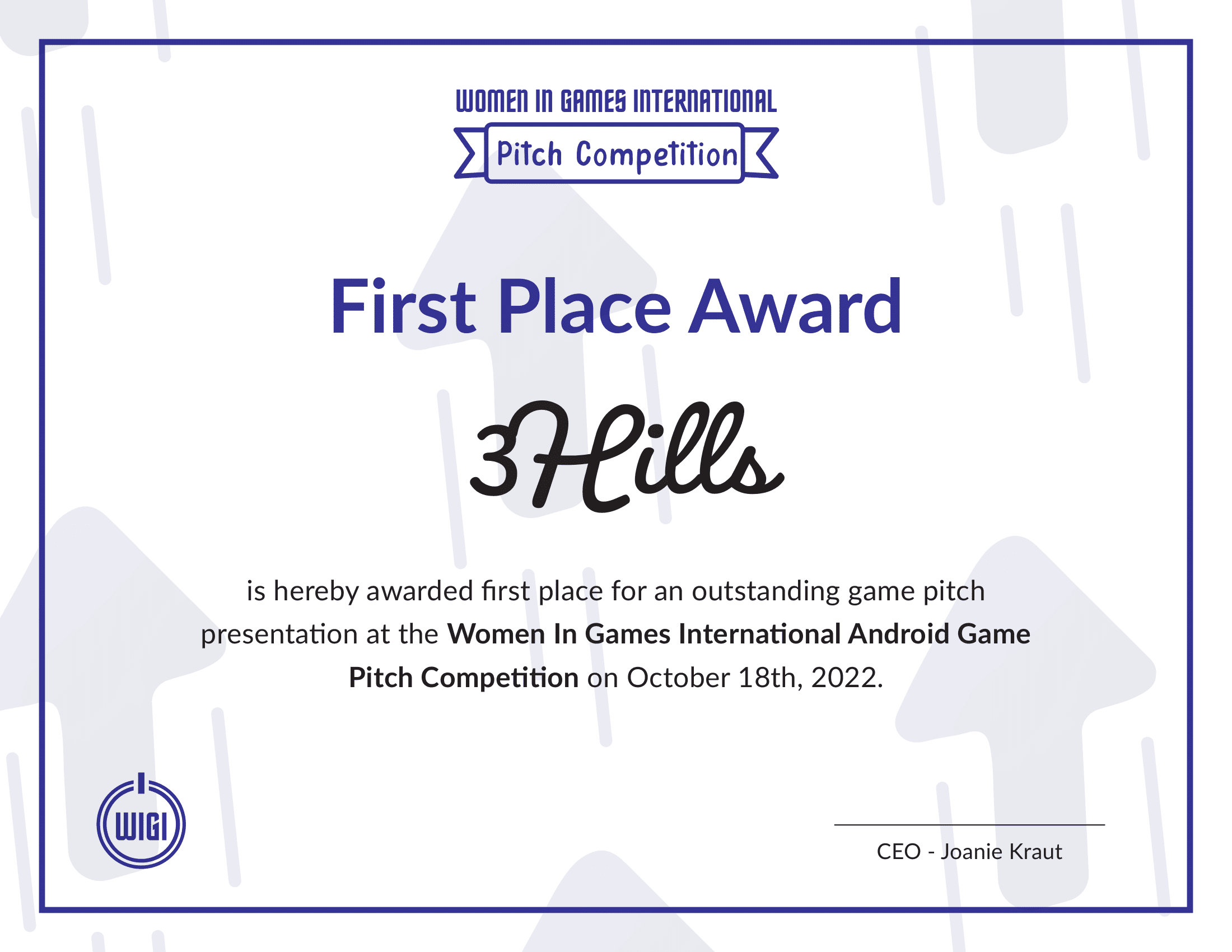 3Hills First-place: WIGI Android Game Pitch Competition